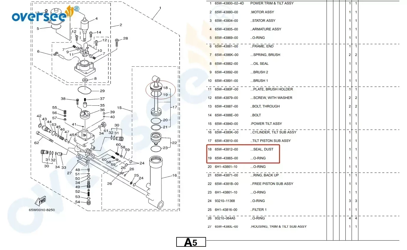 65W-43810 End Cap with Seals For Yamaha Outboard Motor Tilt Trim 2T 4T F9.9 F15 F25 40HP 65W-43810-01 For Hidea F9.9