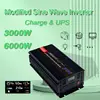 LCD 디스플레이 충전 UPS 포함 수정된 사인파 인버터, 최고 품질, DC 12V, 24V, AC 110V, 220V, 3000W 피크 6000 와트 1