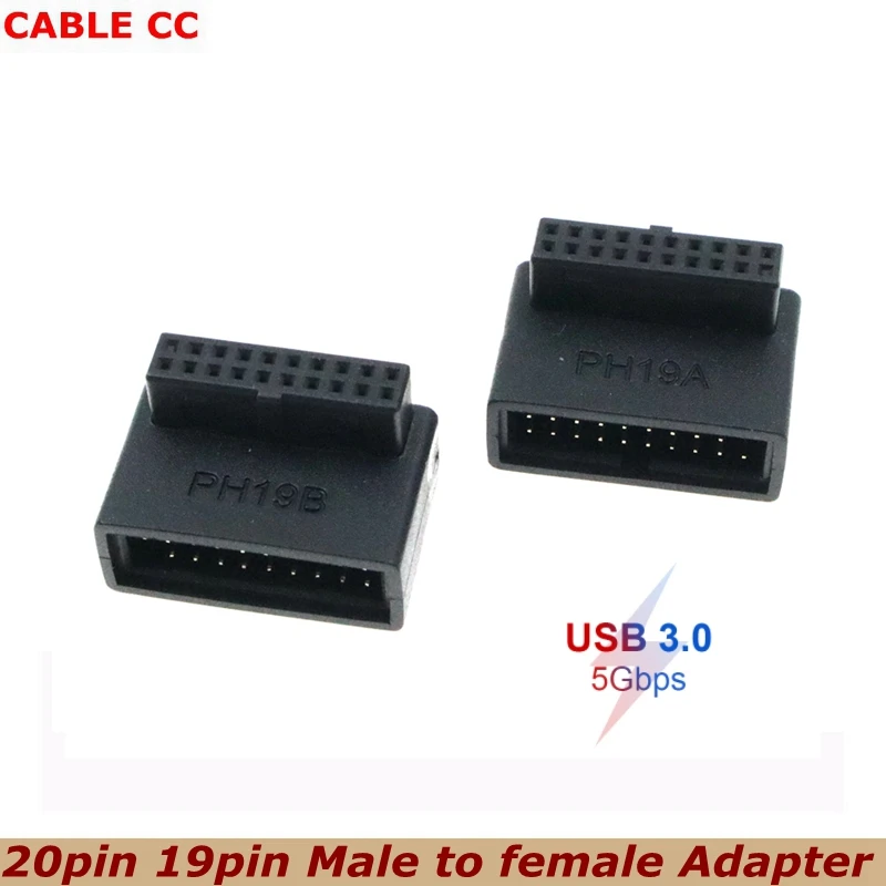 Motherboard USB 3.0 19PIN / 20PIN Male to Female Connector 90 Degrees Angled Steering Adapter for Desktop Computer Accessories