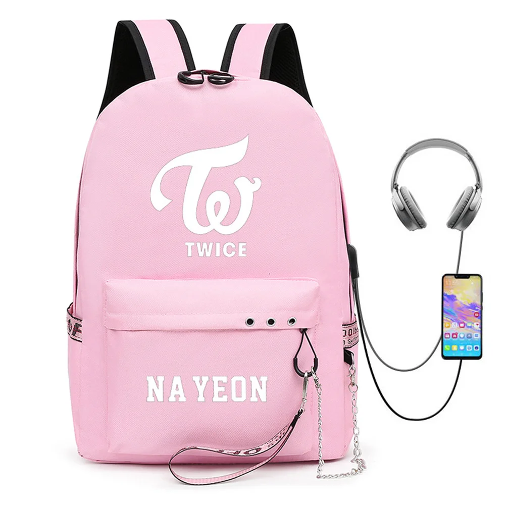 Kpop TWICE Chain USB Charging Backpack Student Backpack Korean Version Backpack Nayeon Jeongyeon Momo Sana Gift Fans Collection