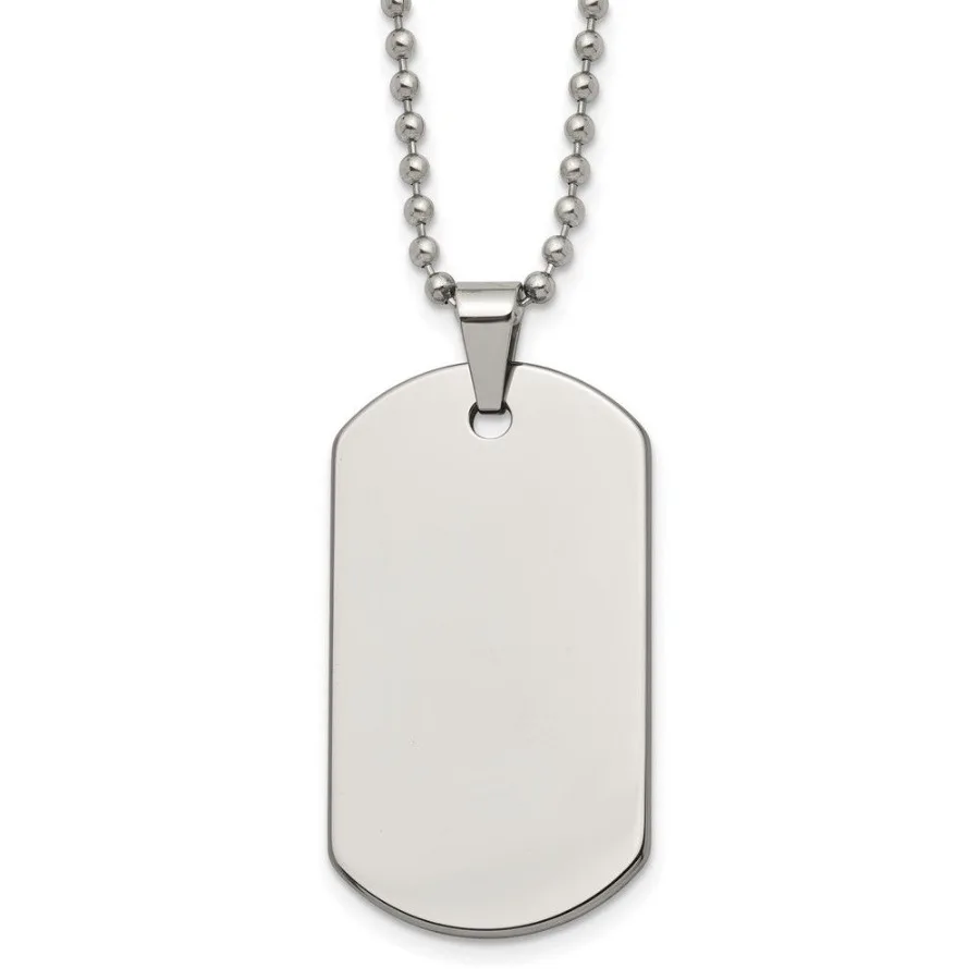 

Chisel Tungsten Polished Dog Tag 22 inch Necklace
