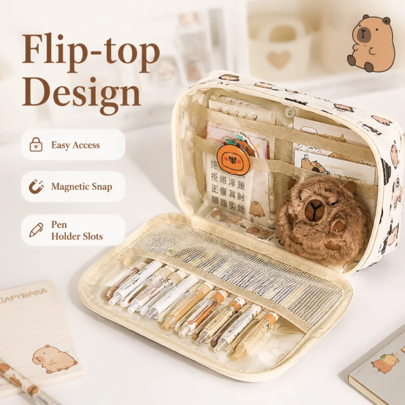 Pencil Case Cute Cartoon Large Capacity Transparent Window Multi-layer Design Student Stationery Storage Pen Bag