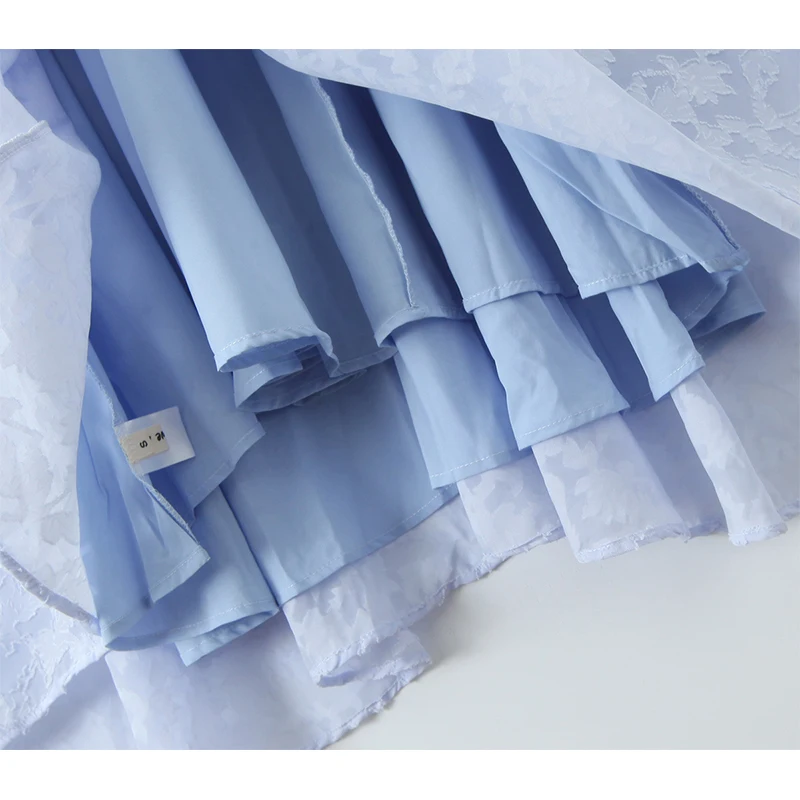 Elegancka damska niebieska żakardowa sukienka na wakacje z dekoltem w szpic Seksowna sukienka bez pleców z niską talią A-line Kobiece letnie sukienki High Street Party Robe