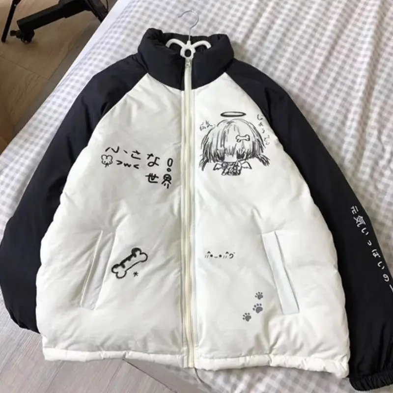 เสื้อโค้ทซิปสไตล์ญี่ปุ่นน่ารักสำหรับผู้หญิง แขนยาว พิมพ์ลายการ์ตูน สไตล์หวาน เสื้อผ้าน่ารัก สไตล์ฮาราจูกุ เสื้อพาร์กาสำหรับฤดูใบไม้ร่วง