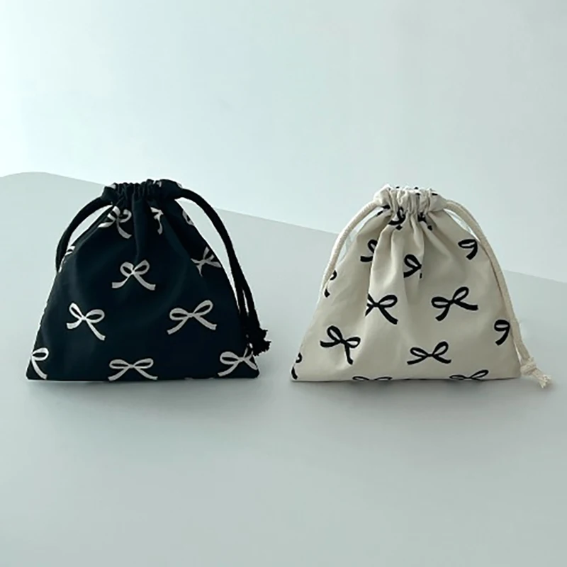 Bow Knot Drawstring Bag Cosmetic Storage Pouch Women Wallet Sweet Kawaii String Mini Pouch Girl's Portable Cosmetics Storage