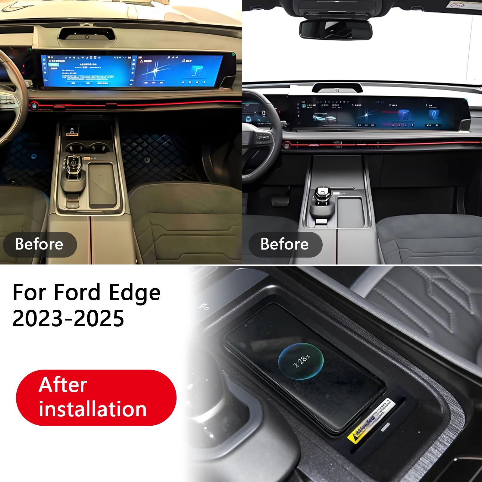 

2 DIN The Latest For Ford Edge 2023-2025 Car center console phone charger fast wireless charger charging plate charging holder