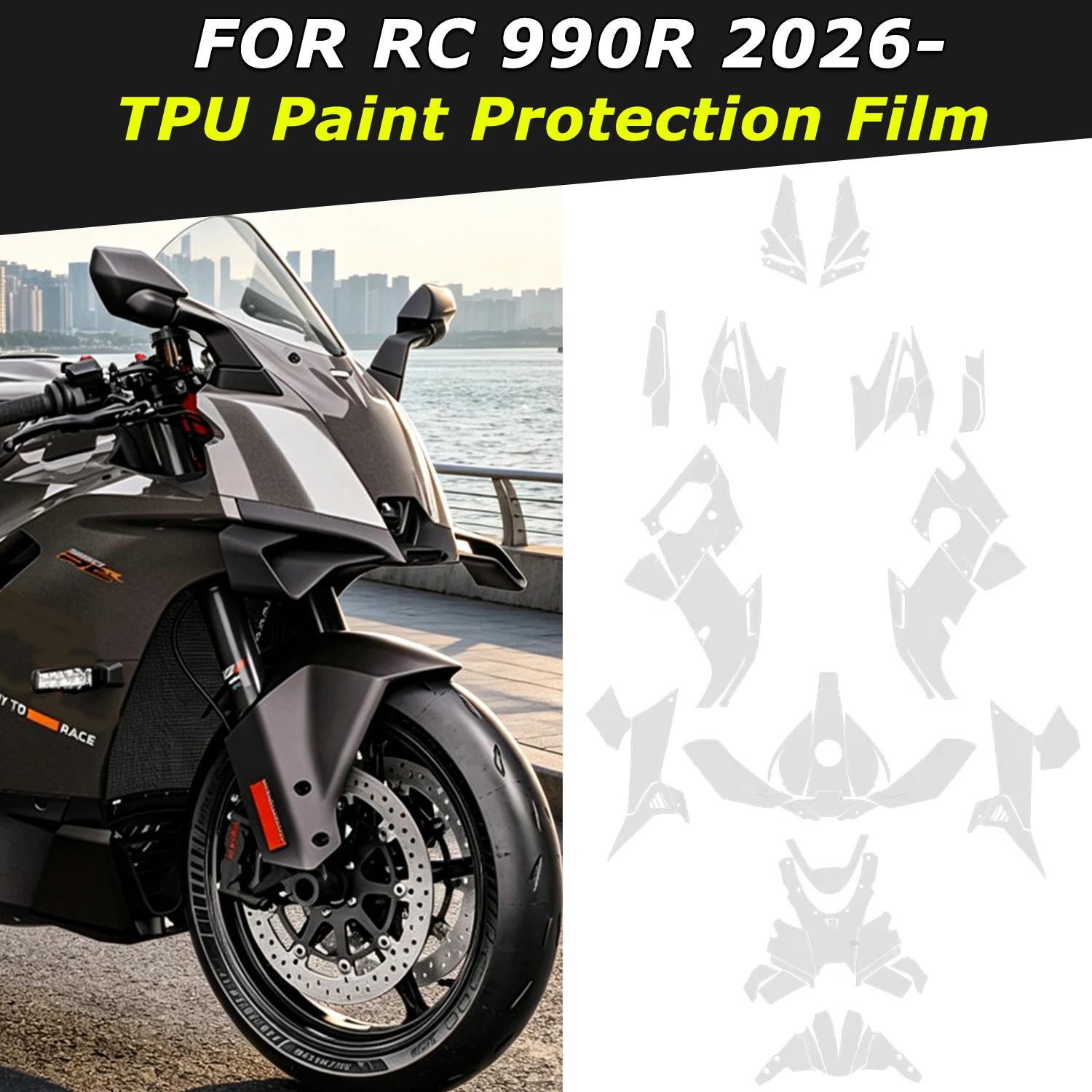 RC990R RC 990 R New Motorcycle Invisible Paint Protection TPU Film Set For RC 990R 2026- Body Fairing Transparent Stickers