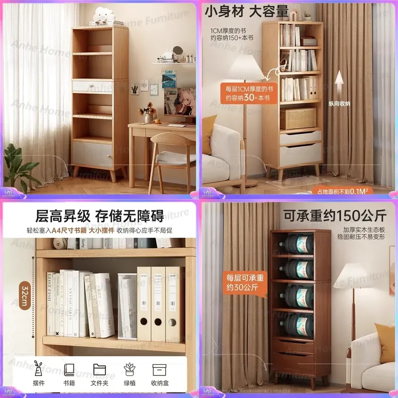 Floor to Ceiling Bookcase Narrow Slim Storage Cabinet Vertical Shelf Unit for Living Room Bedroom Wall Mounted Small