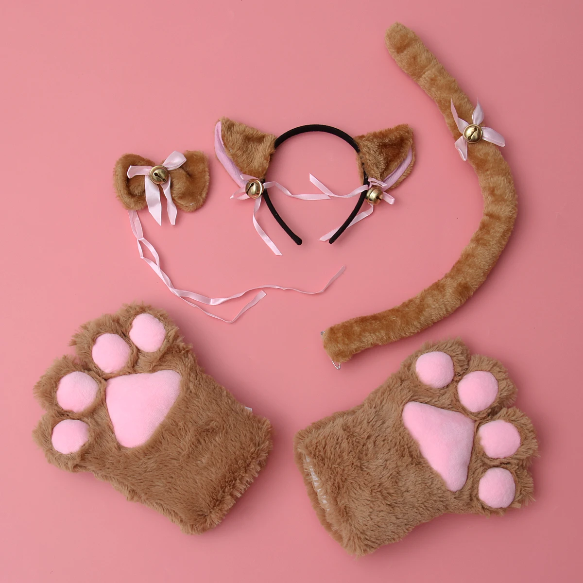 

5 Pcs Cat Claw Gloves Set Cosplay Costume Wearing Adorable Kit Ears Collar Paws