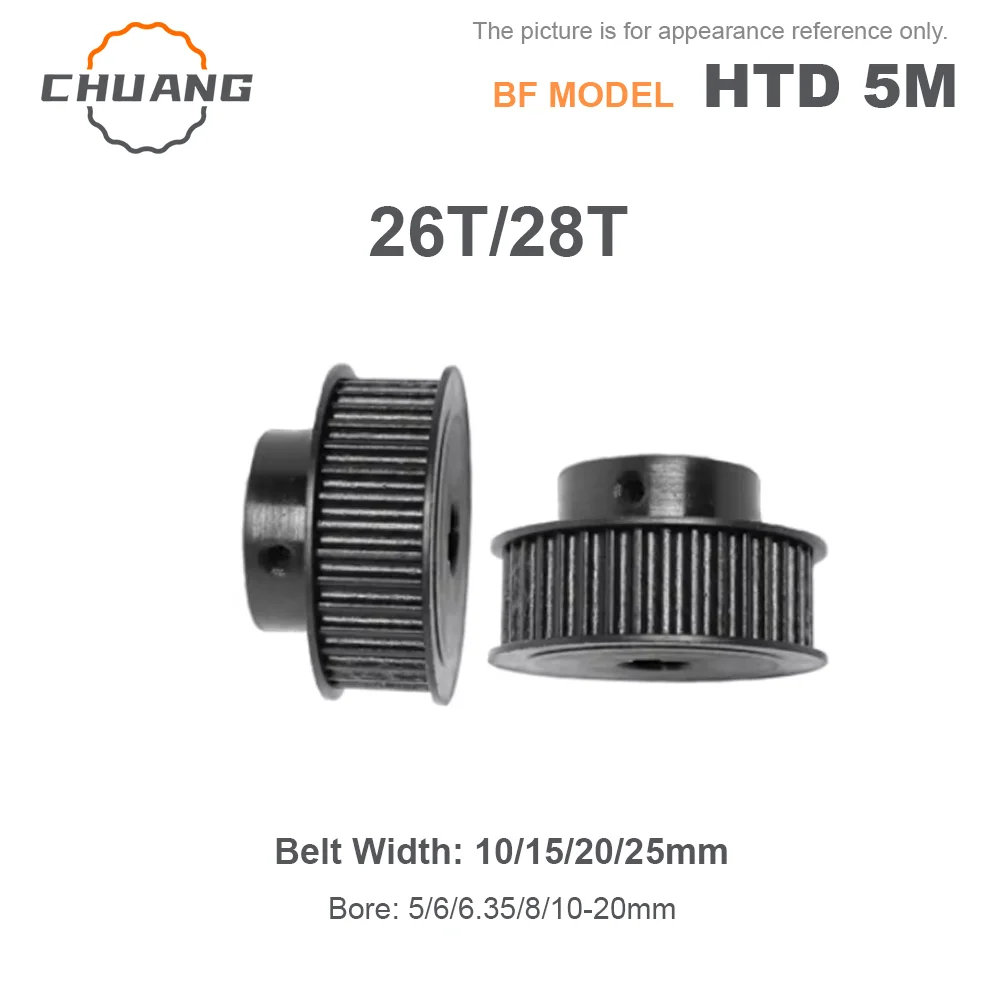 

HTD 5M 26T/28T Black Steel Timing Pulley BF Type Synchronous Wheel for Belt Width 10/15/20/25mm Bore 5/6/6.35/8~20mm Ptich 5mm