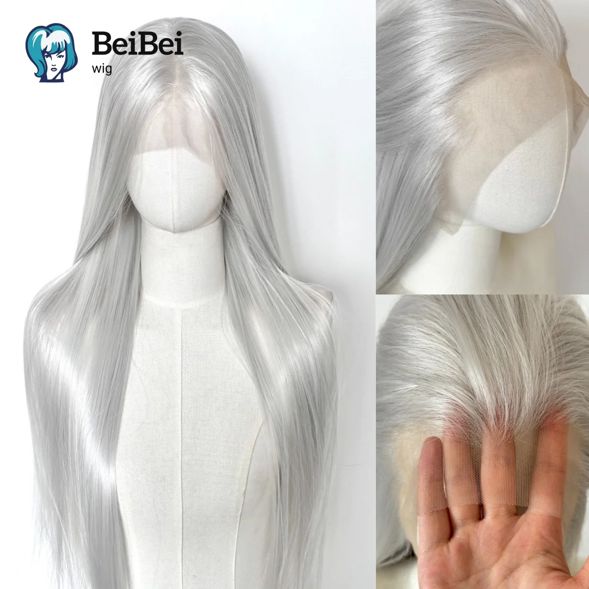 

Sliver Long Straight Lace Front Wigs for Women 26Inches Silver White Frontal Wigs High Quality Heat Resistant Fiber for Cosplay
