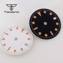 Fit GMT NH34 Movement 29mm Automatic Watch Dial Sterile Black/White Face Date Window Orange Marks Snowflake Hands Set Luminous