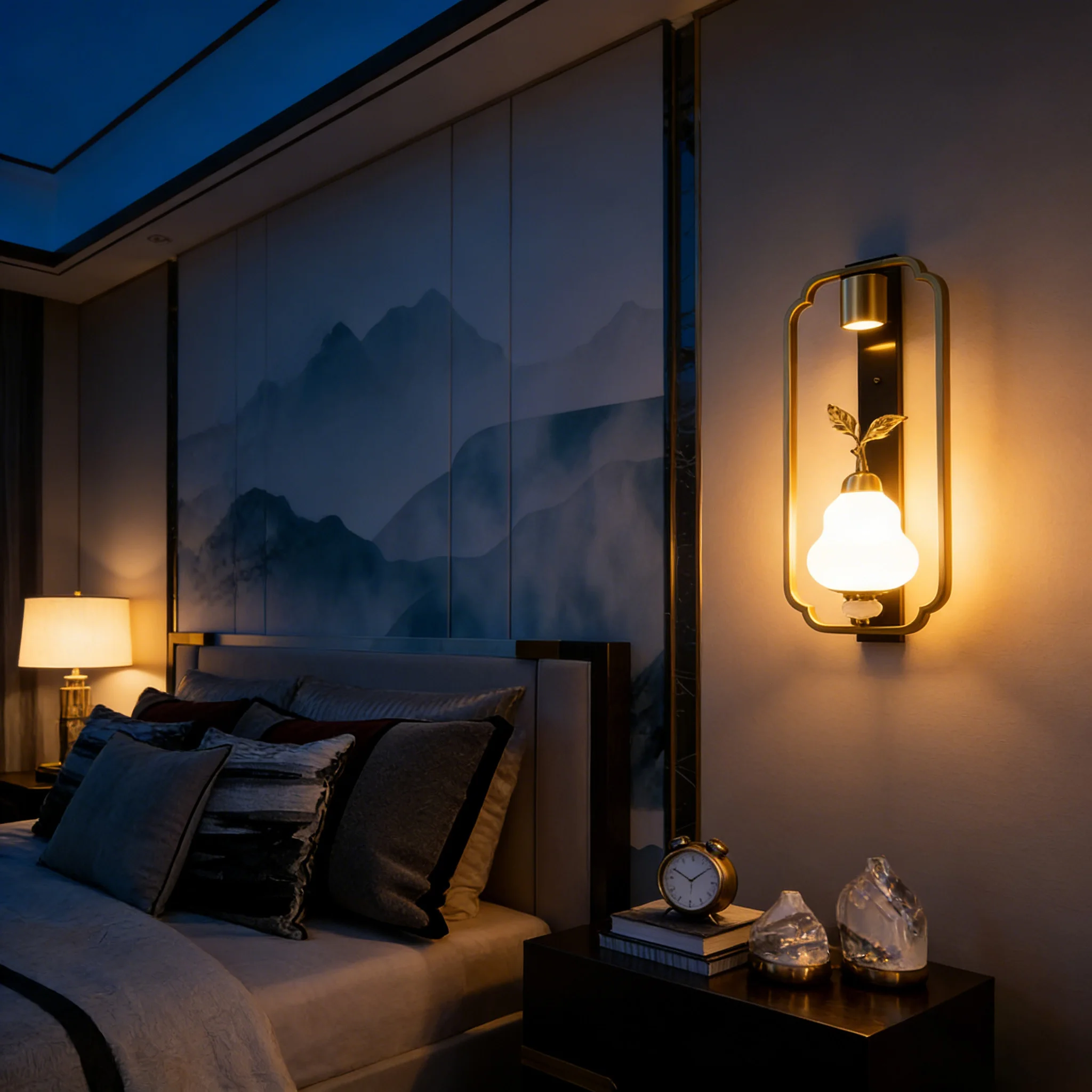 Modern Chinese Style Solid Copper Wall Lamp Minimalist Luxurious for Bedroom Living Room Indoor