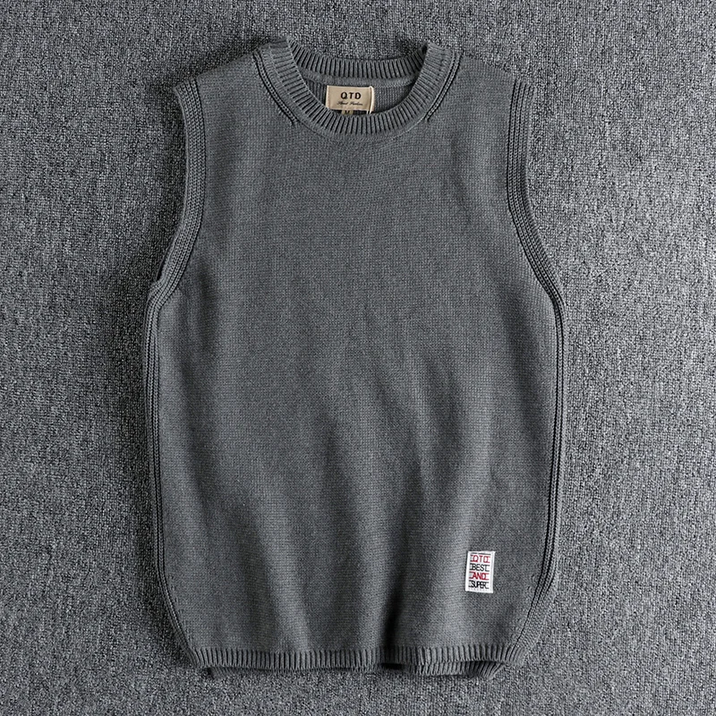 Autumn and Winter New American Retro Knitted Sweater Vest Men's Simple Washed Casual Youth Sleeveless O-neck Loose Pullover Tops