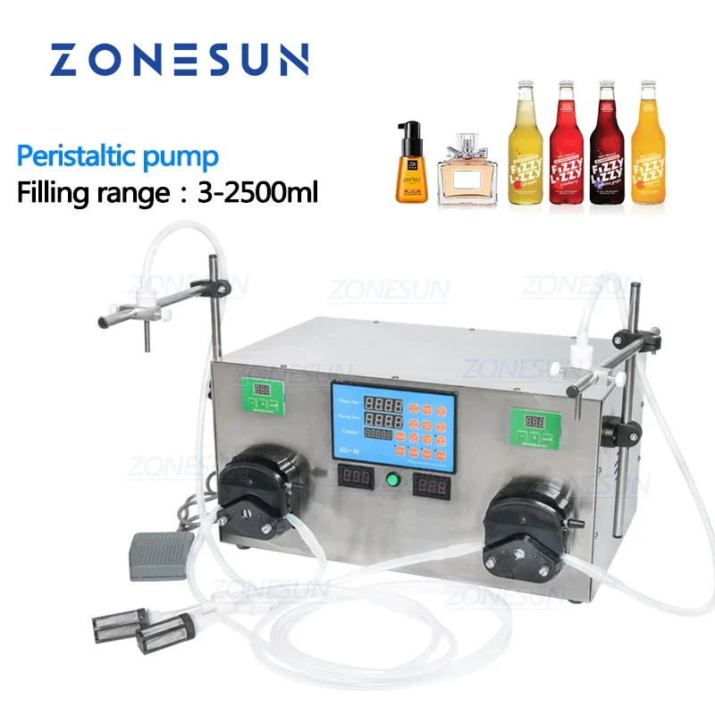 

ZONESUN 2 Heads Perfume Water Juice Essential Oil Peristaltic Pump Liquid Filling Machine Food Beverage Machinery 3-2500ml