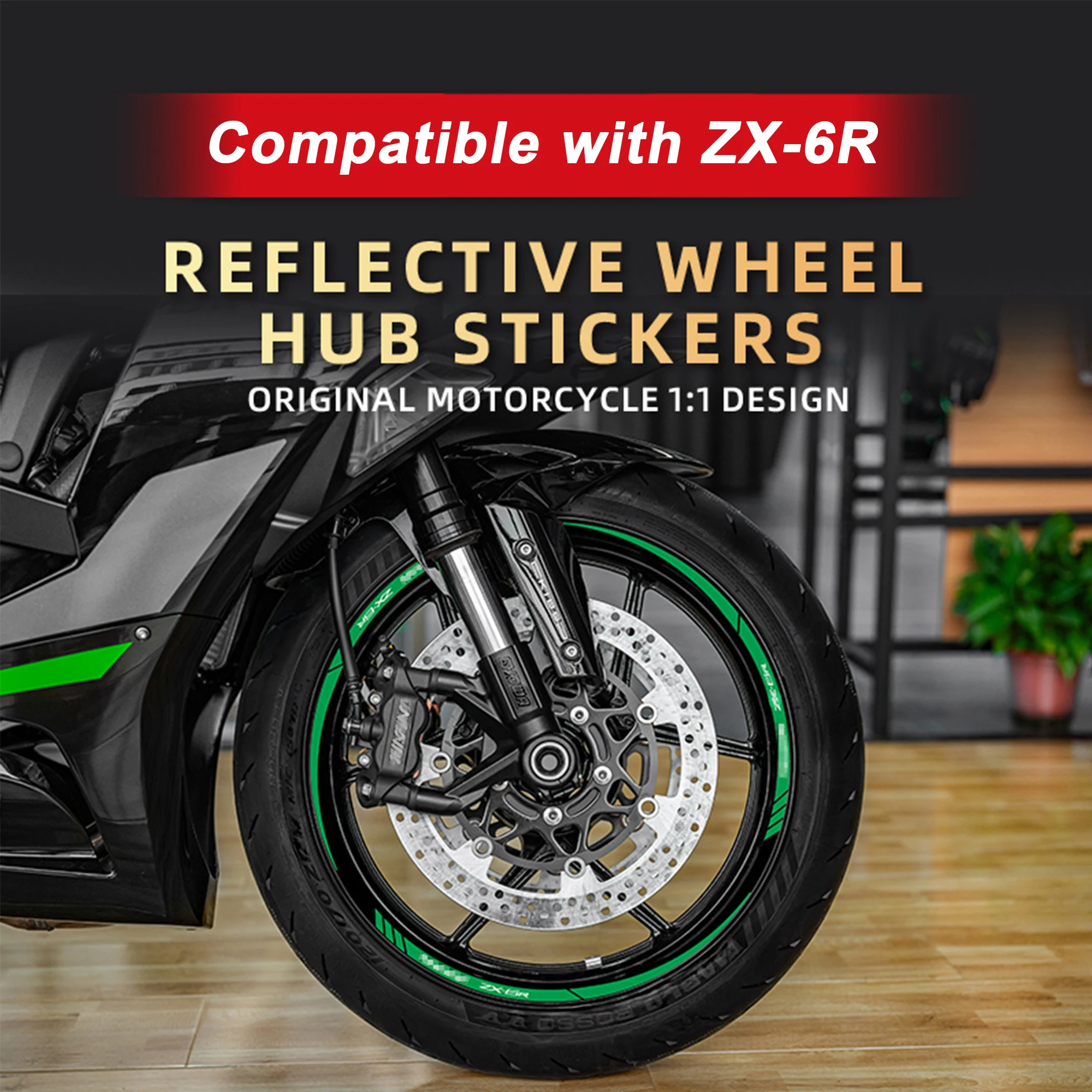 

Reflective Motorcycle Wheel Rim Stickers Compatible with 2024 2026 ZX 6R Waterproof Sun Protection Wheel Decals
