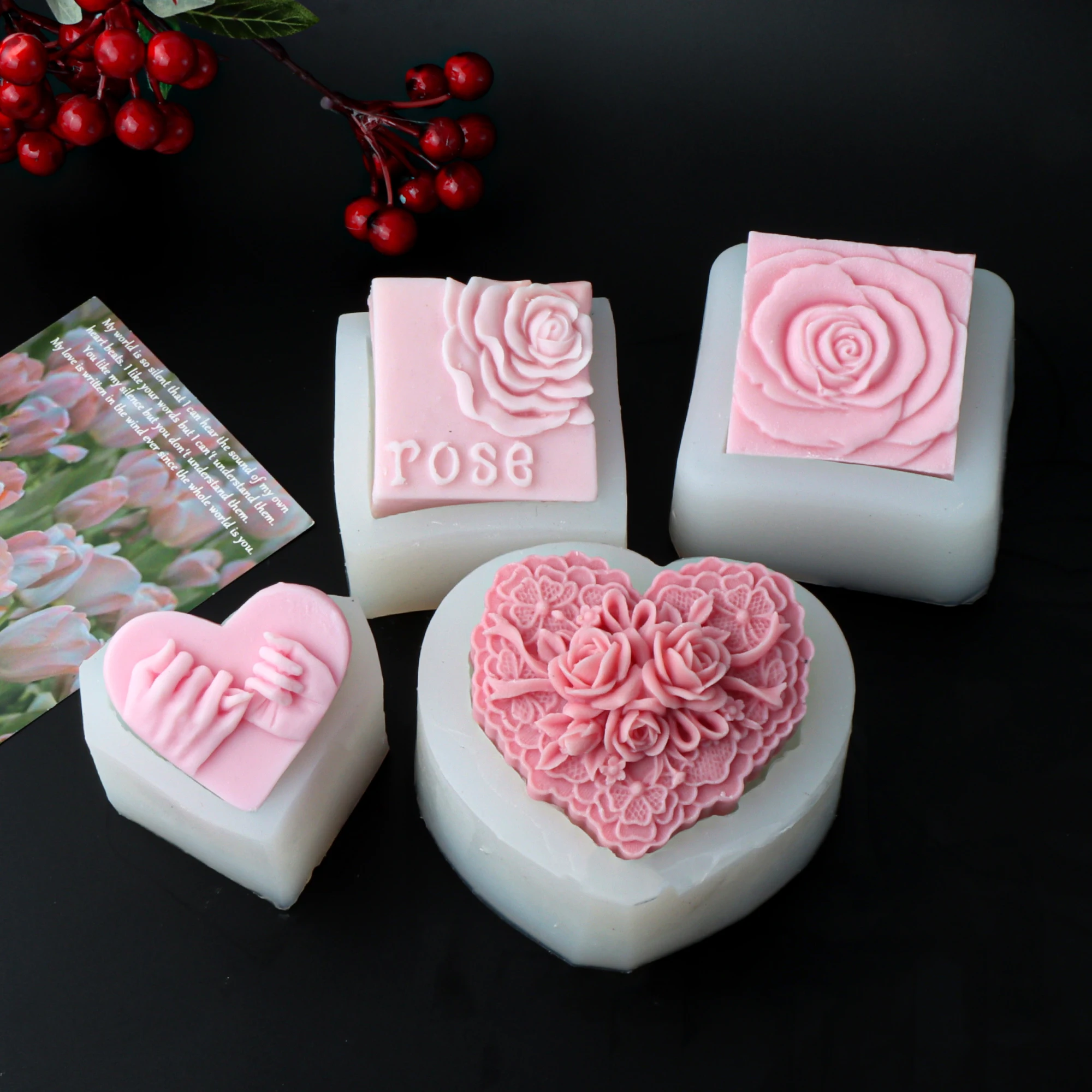 Rose heart shaped silicone soap mold DIY handmade rose love cake chocolate baking mold scented candle soap handicraft production