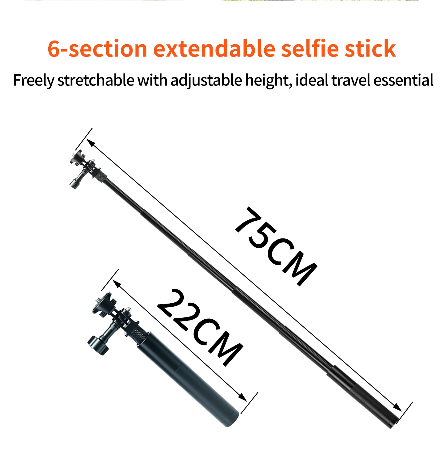 6-teiliger ausziehbarer 0,7m unsichtbarer Selfie-Stick, Panorama-Kamera-Aluminium-Monopod für Insta360 X6 X5 GoPro Max DJI Osmo 360 II – Detail 4