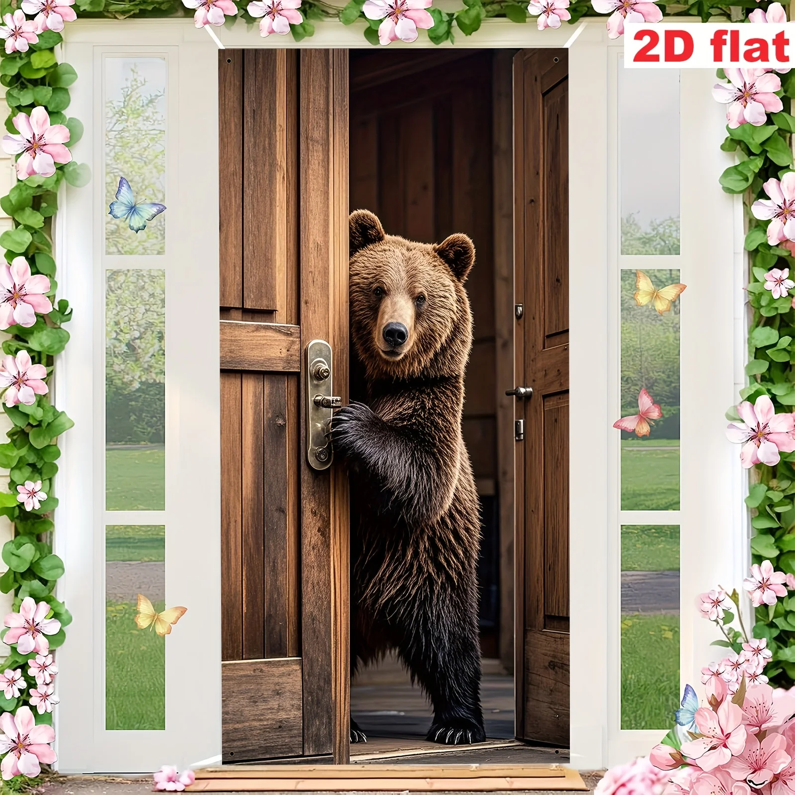 Bear Door Cover Animal Theme Polyester Door Banner Wall Hanging for Home Entrance Living Room Party Decor