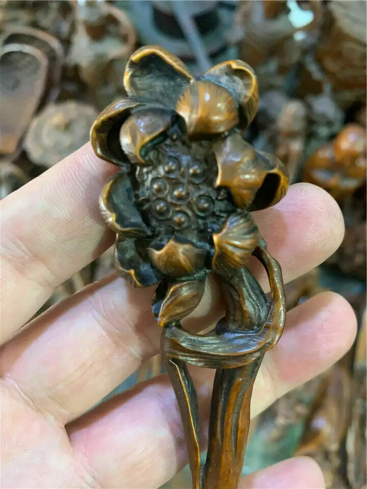 Rare Collectible Boxwood Handwork Plum Blossom Japanese Netsuke Antique Hairpin