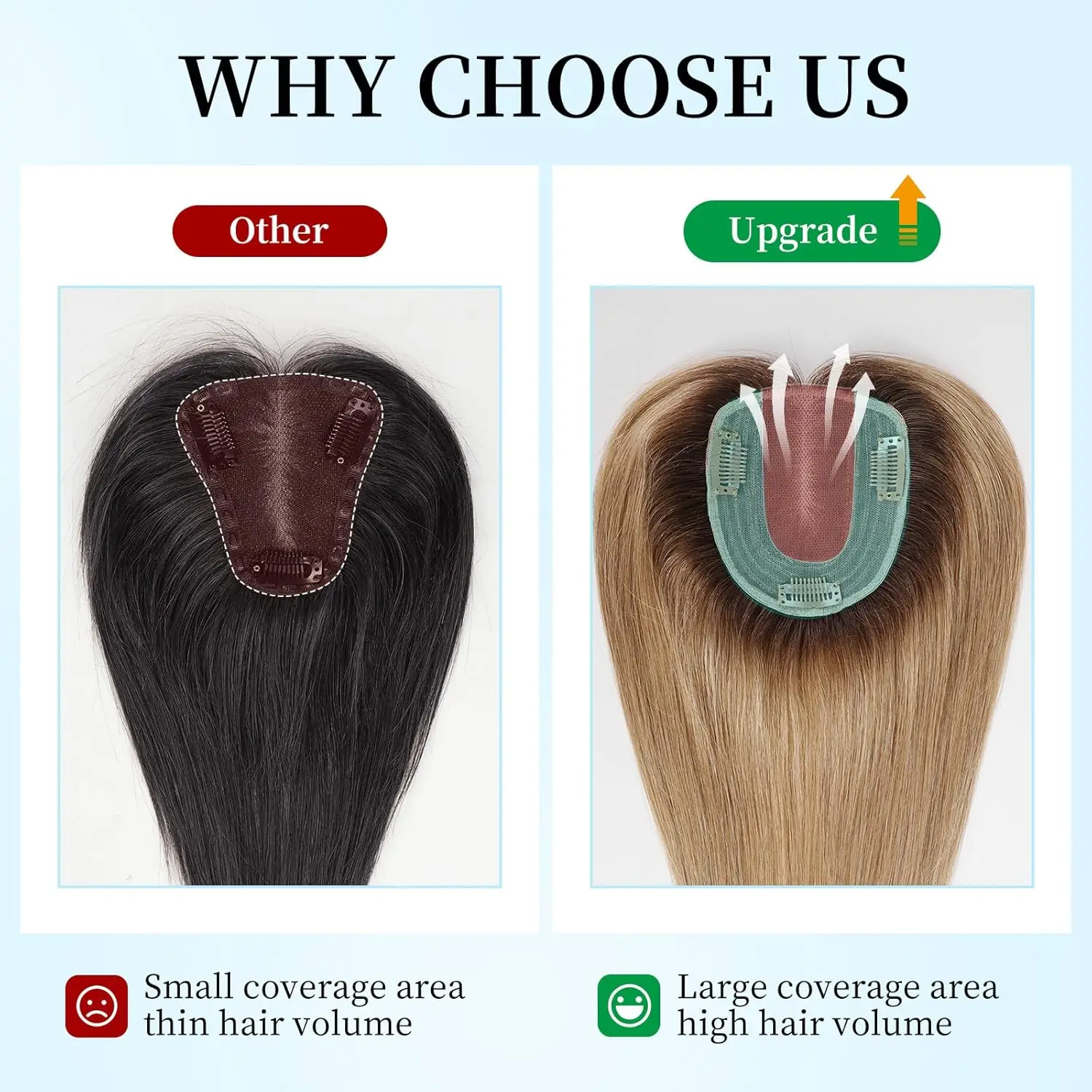 Remy Human Hair Pieces Ombre Brown Human Hair Toppers Middle Part Straight Hair for Women Loss Hair 4x9cm Silk Base Clip in Hair