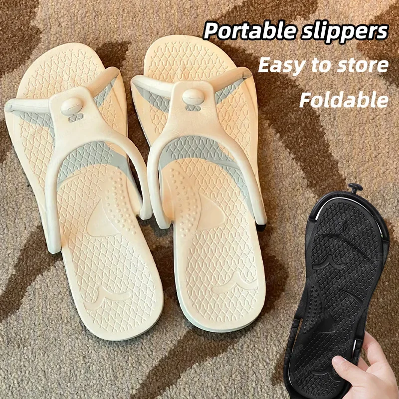 Folding Slippers Trip Travel Portable Slides Women Men Light Home Hotel Salon Homestay Guest Use Sandals Bathing Beach Shoes