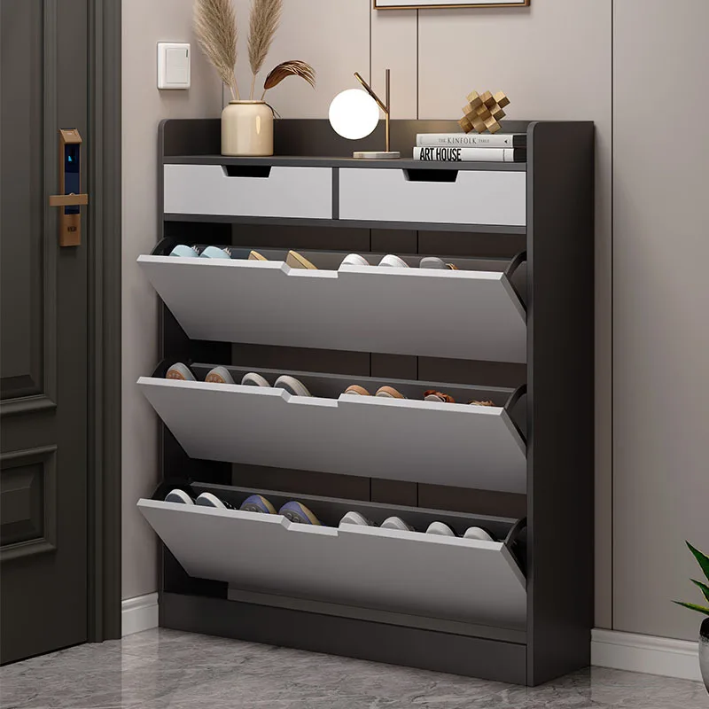 Italian ultra-thin tipping bucket shoe cabinet, multi-layer shoe rack, space-saving large-capacity multi-functional cabinet a