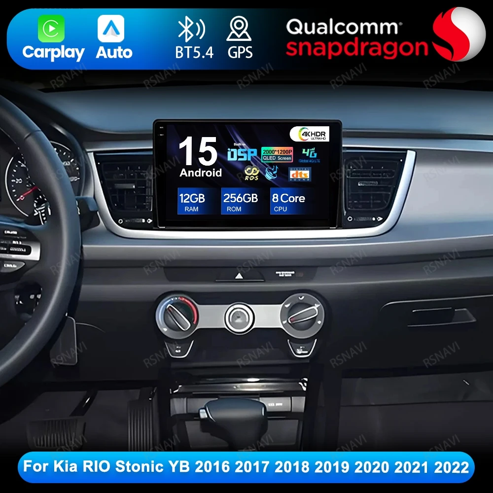 Android 15 For Kia RIO Stonic YB 2016 2017 2018 2019 2020 2021 2022 GPS Wireless Carplay Auto BT Head Unit 4G LTE Car Radio QLED