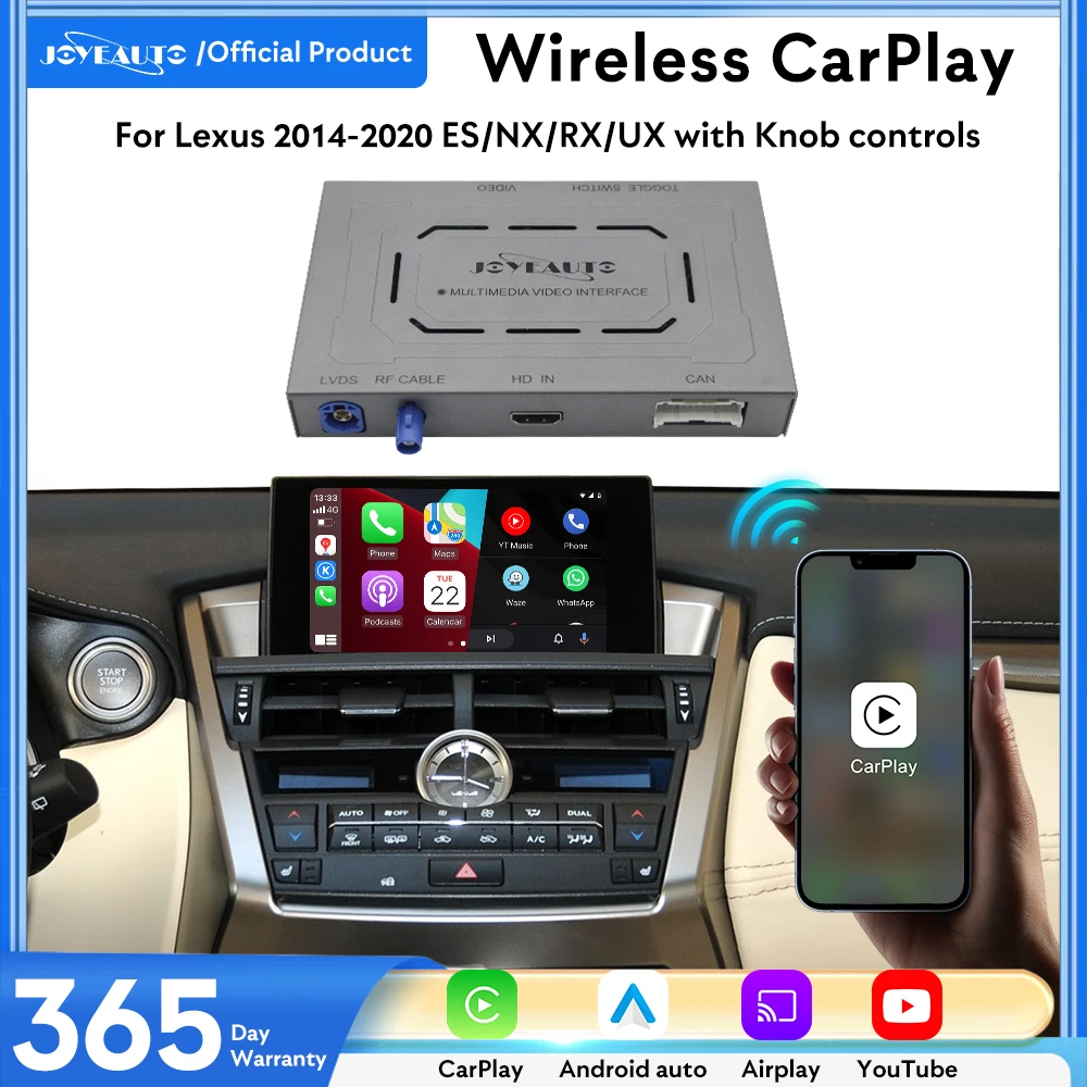 

JoyeAuto Wireless Apple CarPlay Android Auto Interface 2014-2020 for Lexus ES NX RX UX with Knob controls Car YouTube&Netflix