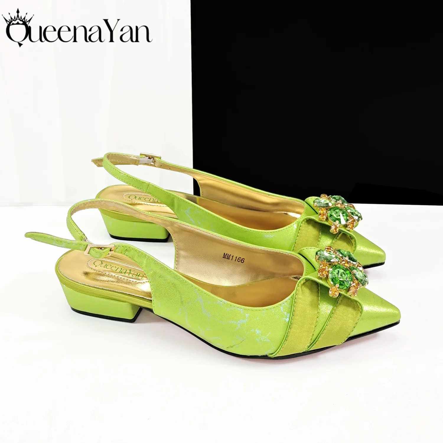 Queena Yan Italian Fashion Sandals and Bag Matching Set 2025 Women Party Perfect Matching for Lemon Green Color Wedding Shoes