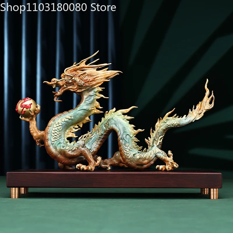 Hand-Painted Copper Brass Chinese Dragon Statue Sculpture Home Fengshui Decor Large Size 31cm,49cm,62cm