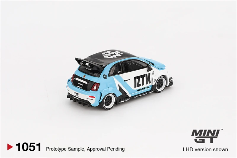 MINI GT 1:64 LB-WORKS x Abas Works IZTK Abarth 595 حزمة نفطة زرقاء بيضاء سبيكة نموذج سيارة السيارة