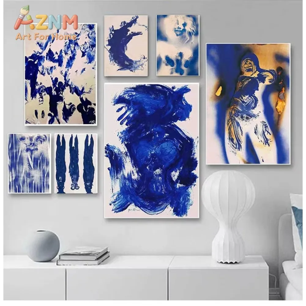 

1 шт. Абстрактная картина на холсте в стиле Ива Кляйна, синяя, с кругами Солежа, современный постер, принт, декор для комнаты и дома