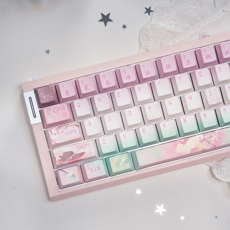 Custom Apricot Rain Pink Series Keycaps, OEM PBT Five-Side Dye-Sublimation, Unique High-End, for MX Switch Mechanical Keyboard