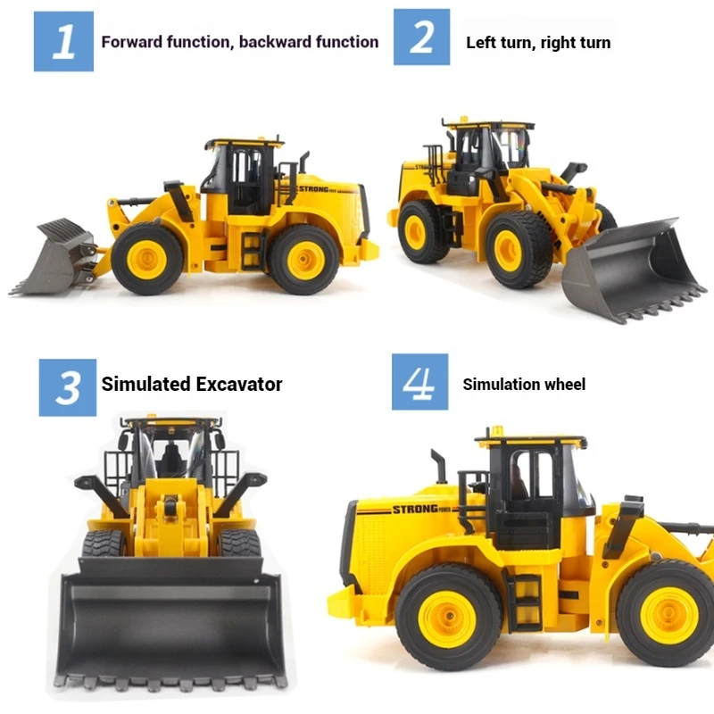 

HuiNa 1/16 RC Truck 2.4G Remote Control Loader Truck 9 Channel Alloy Shovel Light Engineering Vehicle RC Car Toy Gift for Boy