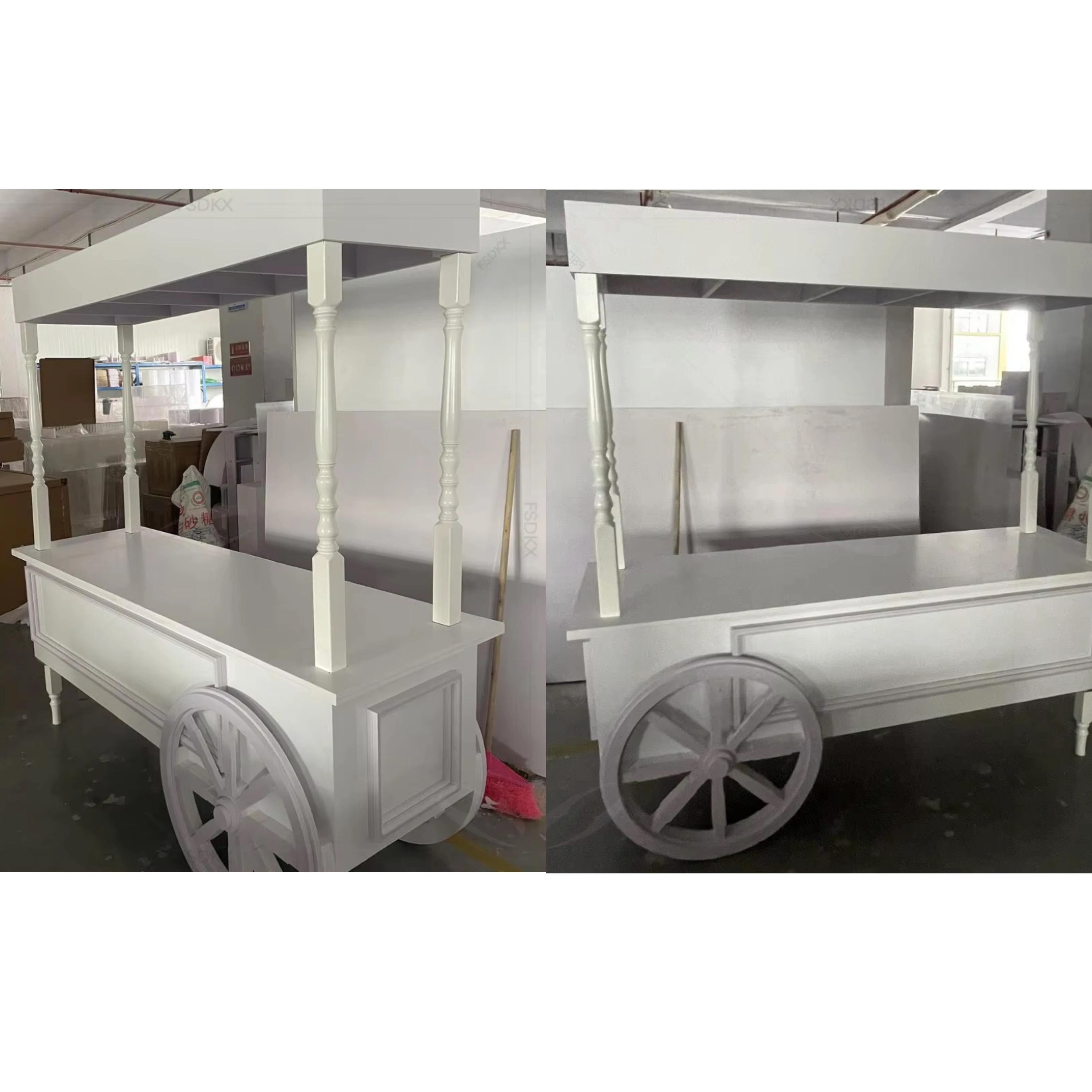 

FSDKX Factory Direct Sale Wedding Candy Display Cart With Wheels Children Display Racks Party Decor PVC Cake Cart