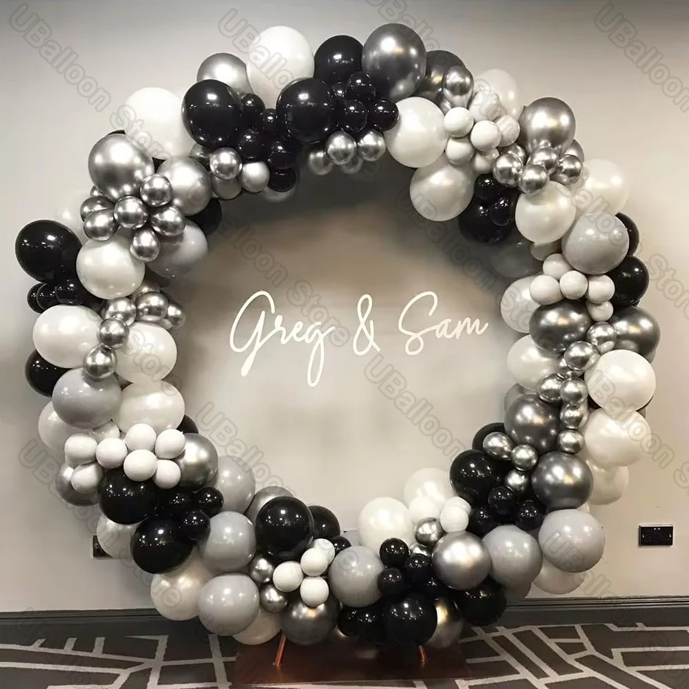 162Pcs Black Silver Balloon Garland Kit Gray Chrome Silver Pearl White Black Balloons Arch for Birthday Party Wedding Decoration