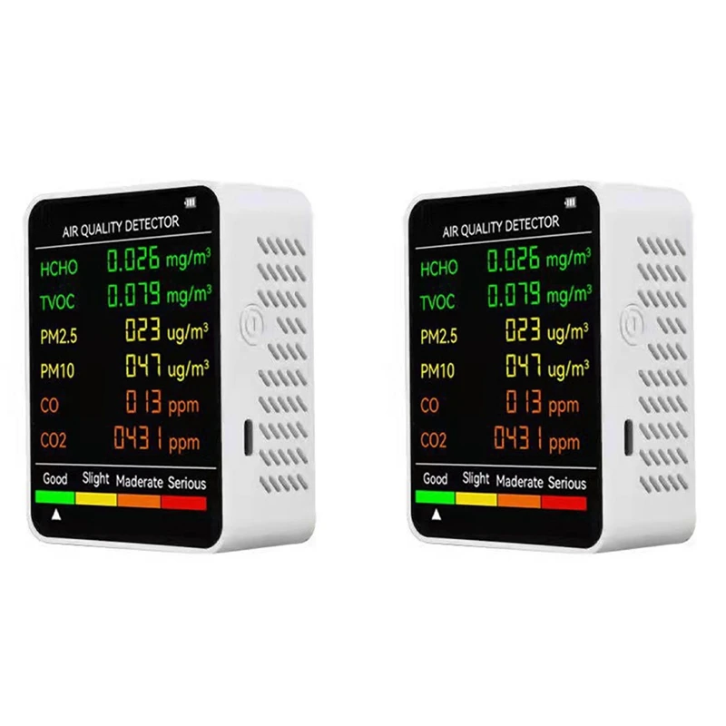 

Новый 2x6 в 1 детектор качества воздуха PM2.5 PM10 HCHO TVOC CO CO2, белый