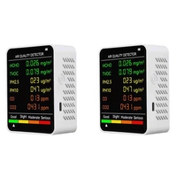 New 2X 6 In 1 PM2.5 PM10 HCHO TVOC CO CO2 Air Quality Detector CO CO2 Formaldehyde Monitor Office Air Quality Tester,White