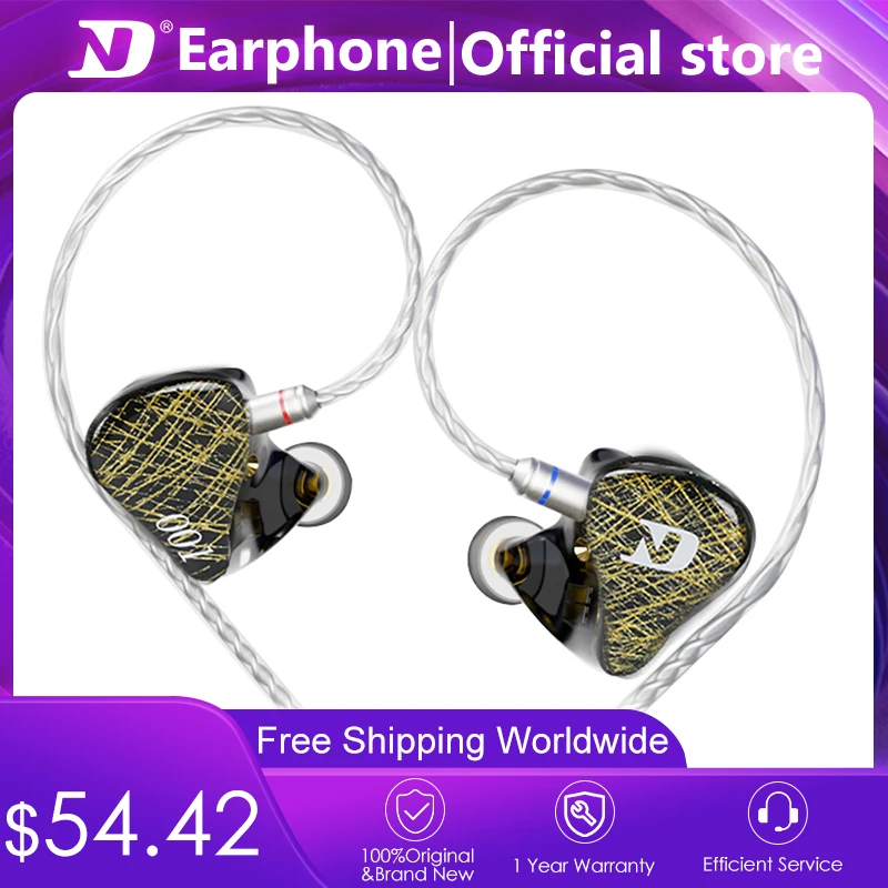 ND 001 HiFi IEM Earphones 4BA+1DD Hybrid Deep Bass Sports earphone Professional Sound Isolating Earphones for Singers