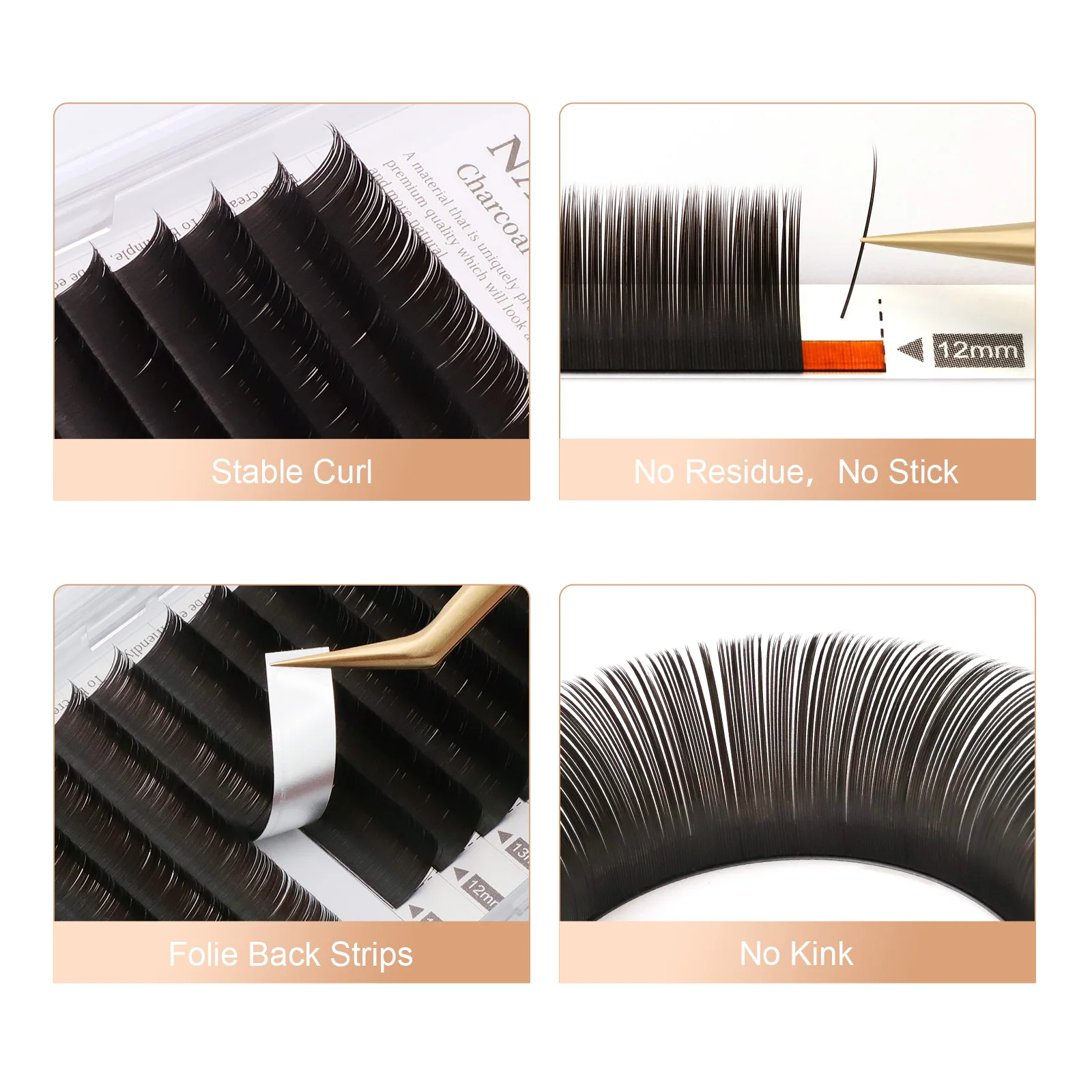 NAGARAKU Flat Ellipse Eyelash Split Tips Matte Gray Black Color Super Soft Gentle Natural Eyelash Extension Flat Shape Lashes