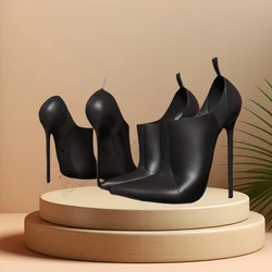 Solid Black Supper Heel Pumps Slip on Pointed Toe Thin Heel Shoes for Women Pu Leather High Heels 2023 New Zapatos Para Mujere