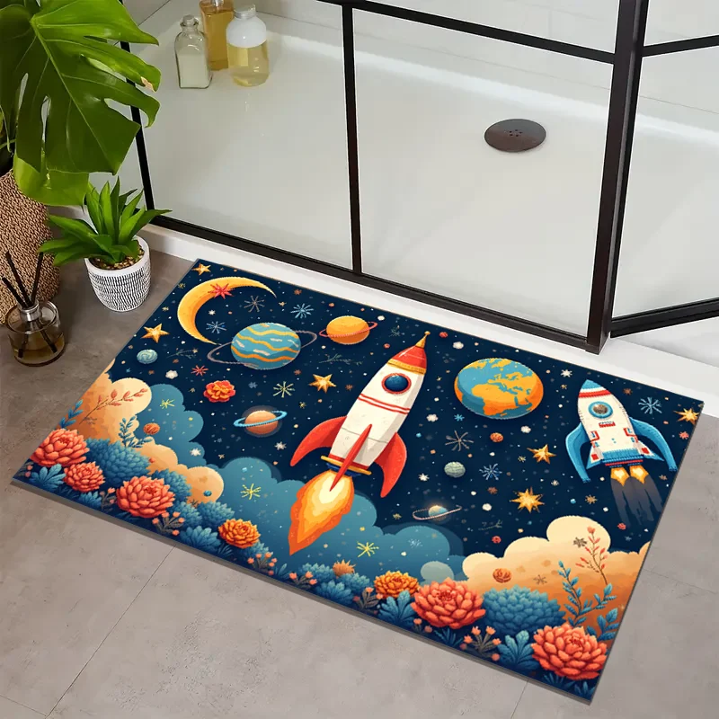 RAKKS Moroccan Geometric Silk Rug, Bohemian Printed Carpet, Entryway Anti-slip Small Rug, Toilet Stain-resistant Small Rug