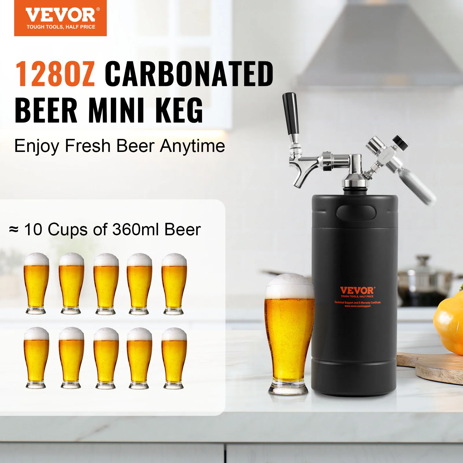 VEVOR Beer Growler Tap System 304 Stainless Steel Pressurized Keg Growler with Pressure Display For Draft Homebrew Craft Beer