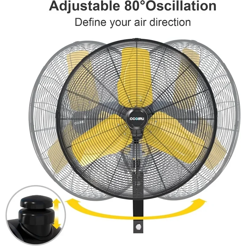 9000 CFM 24" Outdoor Oscillating Wall Fan, High Velocity 3-Speed Waterproof Professional Outdoor Fan