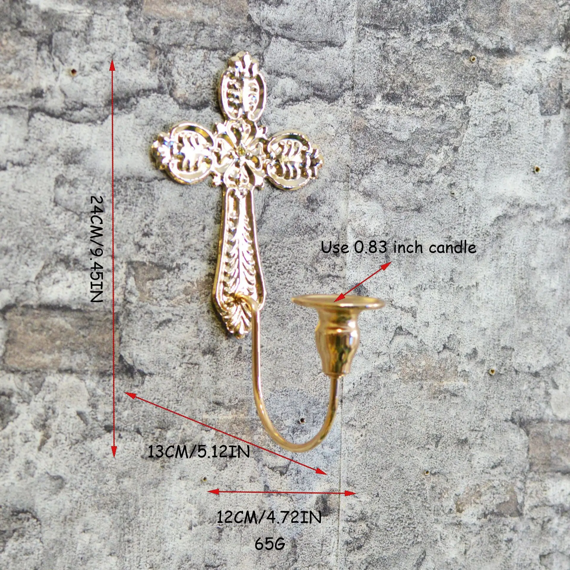 

Iron Cross Wall Hanging Candlestick Suitable for Church and For Easter Decorations Metal Candle Holder for 0.83 Inch Candles