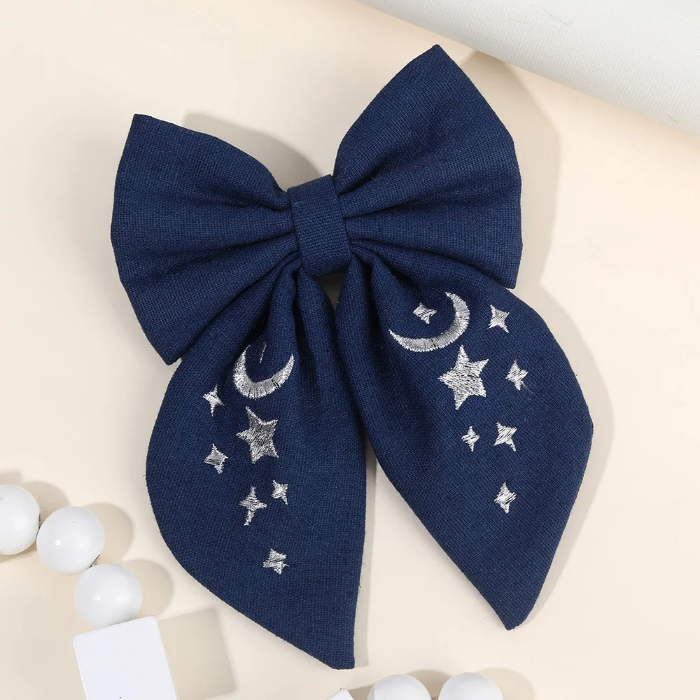 

Ladies Sweet and Elegant Embroidered Moon Star Bow Hairpin 1, Suitable for Ramadan - Navy Blue Hair Accessories, Muslim Women Ramadan Decoration and Daily Wear Embroidered Bow Hairpin, Party Travel Hairpin