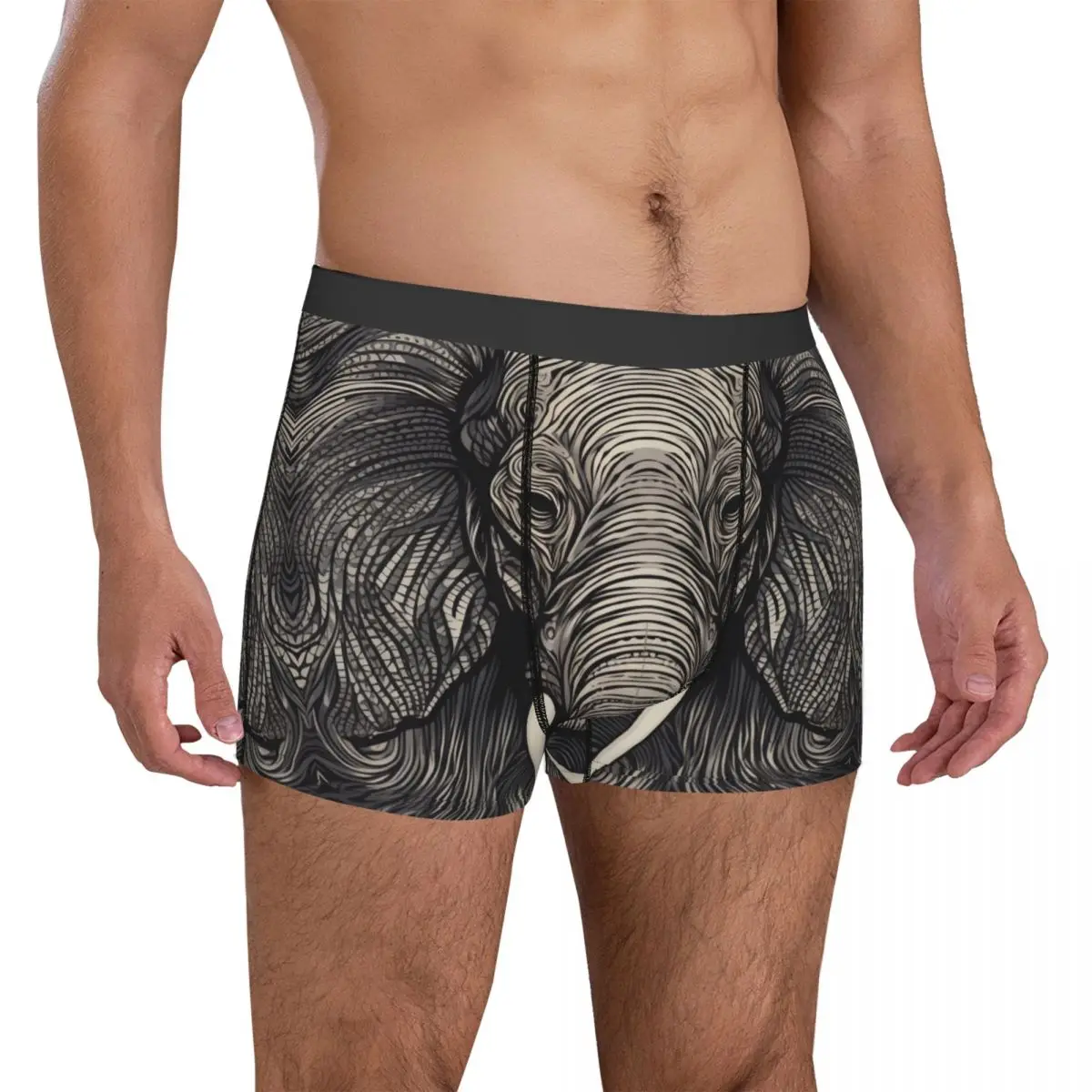 Elephant Underwear Psychedelic Lines Portraits Men Boxer Brief Comfortable Boxershorts Trenky Printing Plus Size Underpants