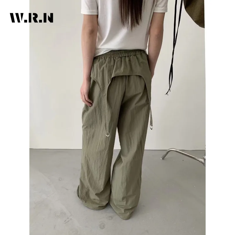 

Vintage Streetwear Style Casual High Waist Cargo Pants Women Y2K Wide Leg Overalls Jeans Baggy Green Elastic Waist Trouser
