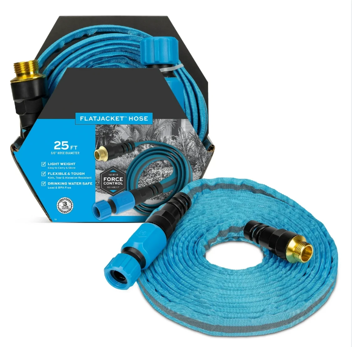 

FlatJacket 5/8" x 25ft Flexible Garden Hose, Kink-Free, Lightweight, and Burst-Proof, Durable Outdoor Watering Hose for Lawn, Garden, Plants, Patio, or Car Washing, Easy to Use, Portable, and Long-Lasting, Perfect for Home and Outdoor Irrigation